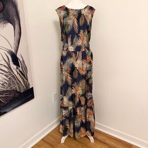 Terra & Sky Navy Palm Print Maxi Dress 3X